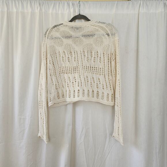 Theory Open Stitch Sweater Cotton-Blend White Size S boxy coastal sheer recent - Picture 10 of 12